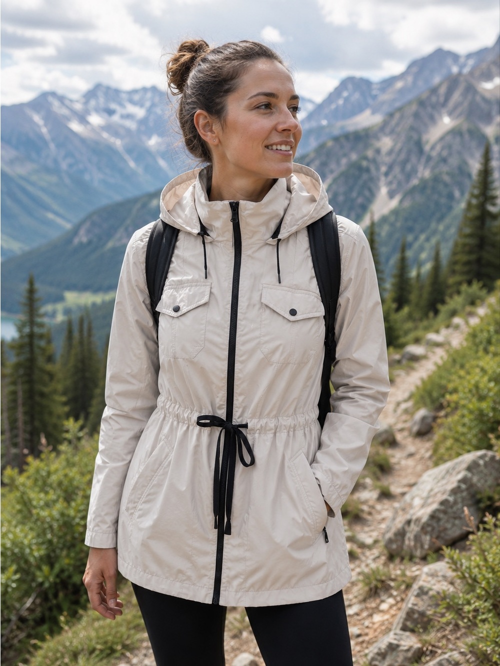 Tech Rain Women’s M Lightweight Hiking Jacket Windbreaker Water Resistant Hoodie